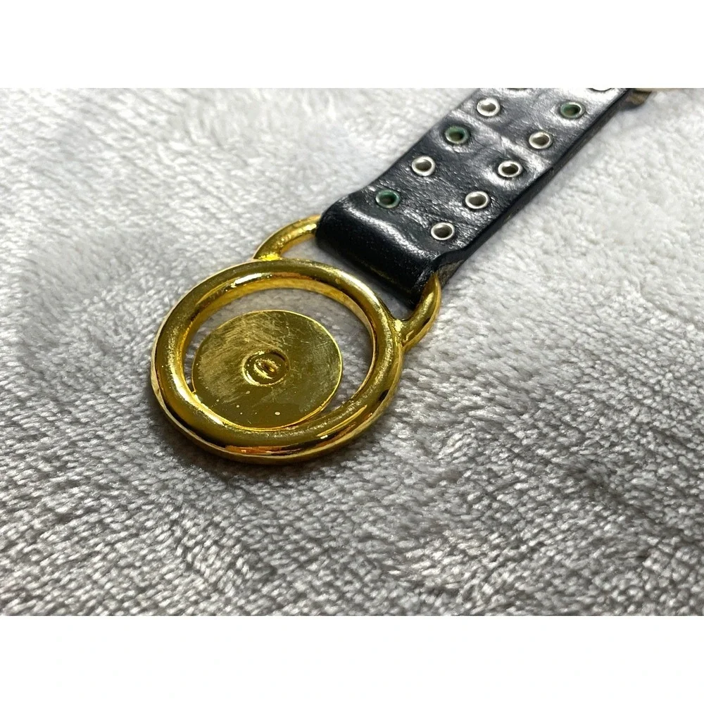 Vintage Gianni Versace Medusa Keychain Black Gold Leather Studded With Box Tag
